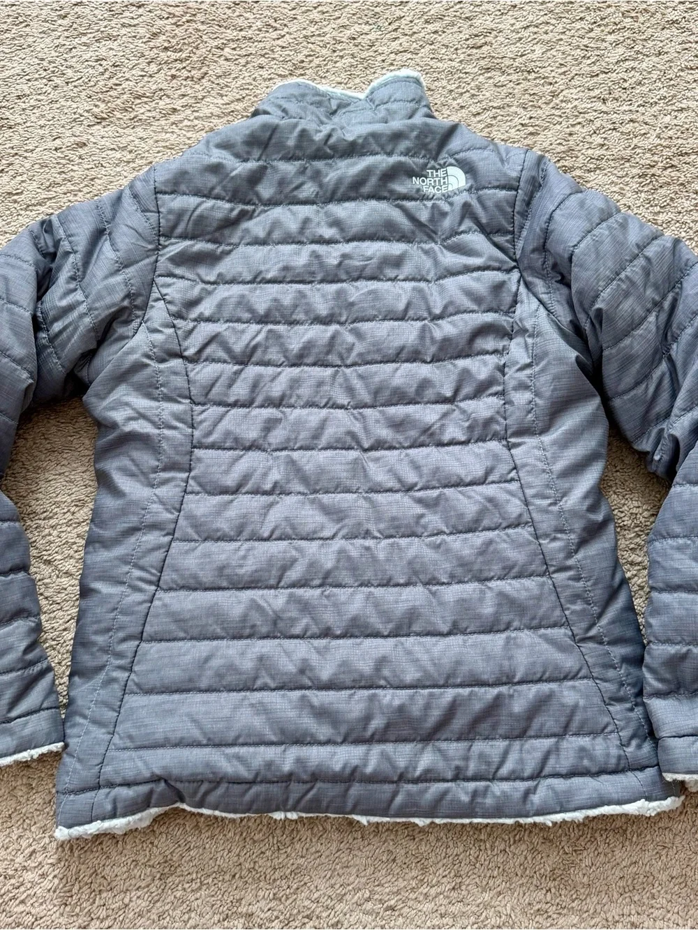 The North Face Kids Sz 10/12 Reversible Jacket Gray Green Puffer Fleece Coat